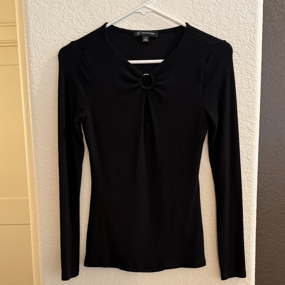 INC International Concepts Black Long Sleeve Top
